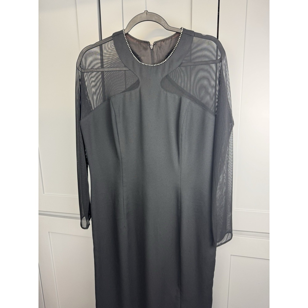 Vintage Nah Nah 14 XL Black Dress Evening Wiggle Bodycon‎ Long Sleeve Mesh Sheer